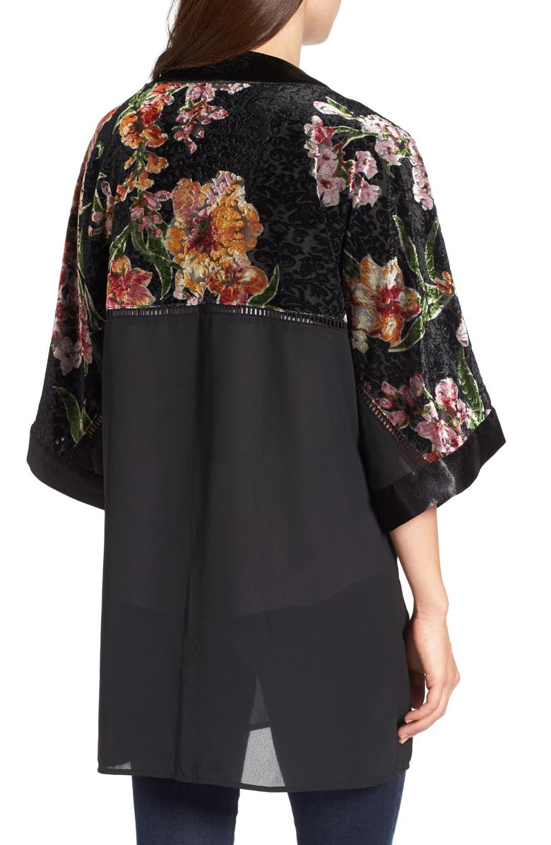 Love, Fire Burnout Floral Kimono, Alternate, color, 
