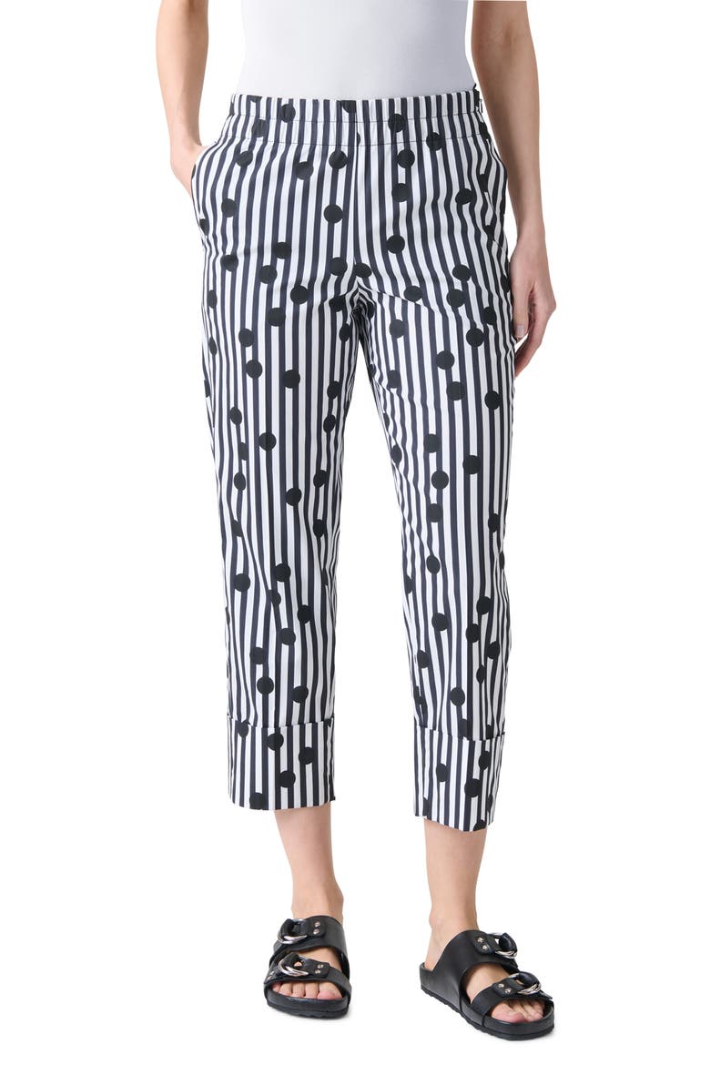 Farrell Cuffed Polka Dot Stripe Cotton Poplin Crop Pants, Main, color, CREAM-BLACK