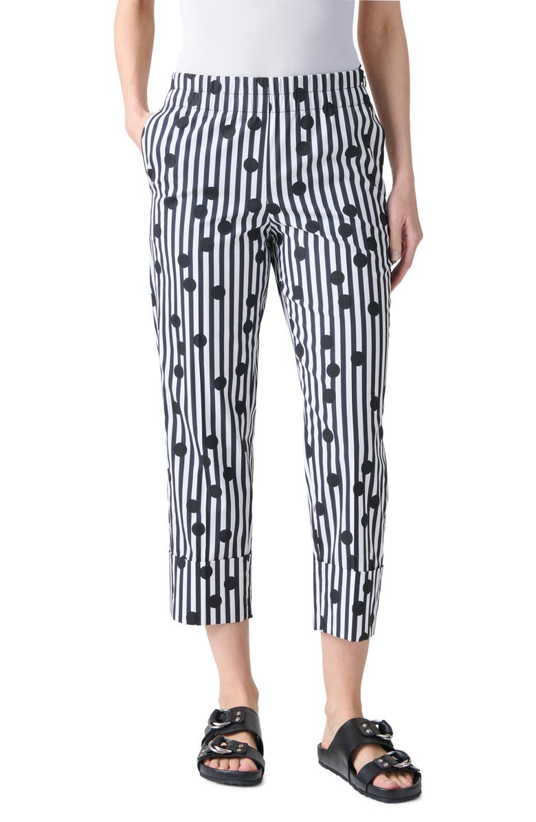 Akris punto Farrell Cuffed Polka Dot Stripe Cotton Poplin Crop Pants, Main, color, Cream-Black