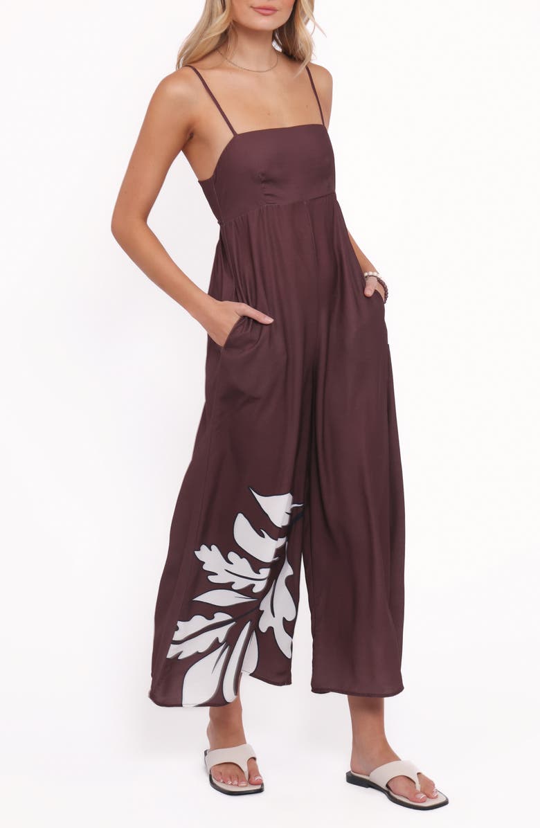 Petal & Pup Delfina Sleeveless Wide Leg Linen Blend Jumpsuit, Alternate, color, Brown Palm