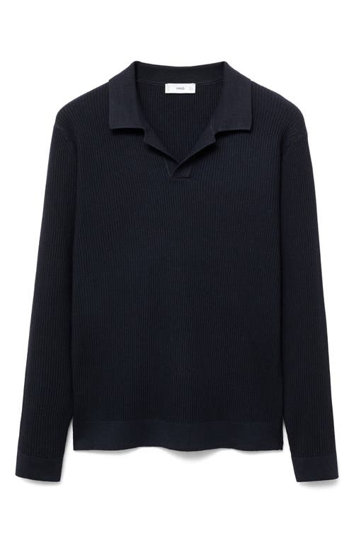 Mango Johnny Collar Rib Polo Sweater In Blue