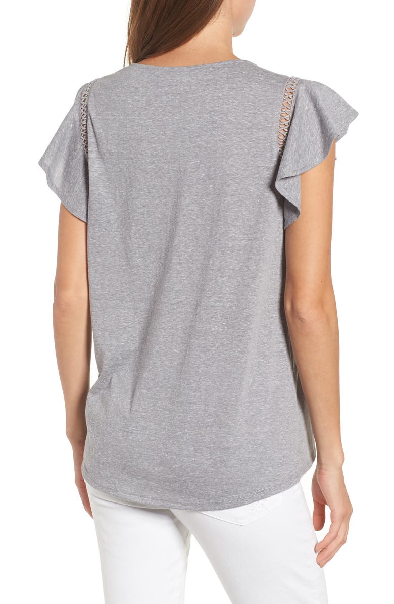 Caslon<sup>®</sup> Flutter Sleeve Crochet Detail Top, Alternate, color,