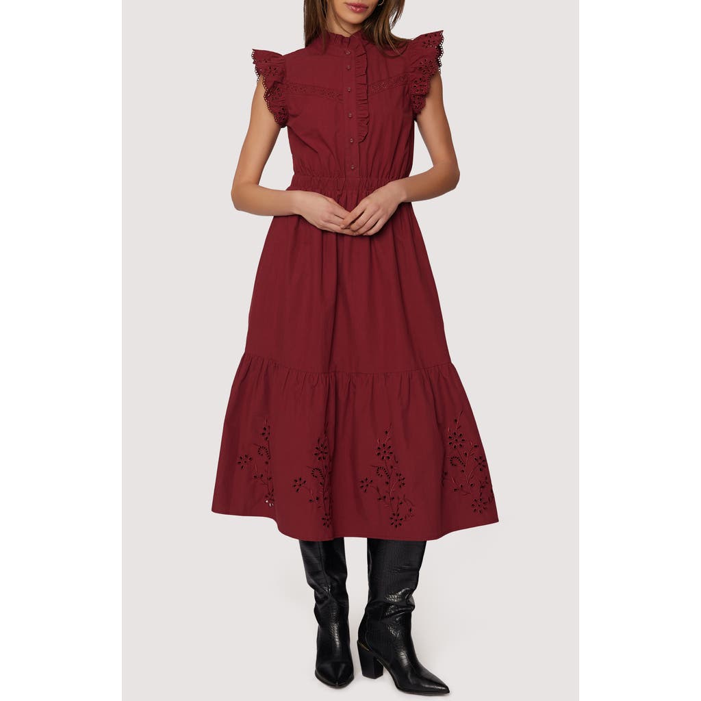 Lost + Wander Artista Aura Cap Sleeve Cotton Midi Dress in Crimson  product