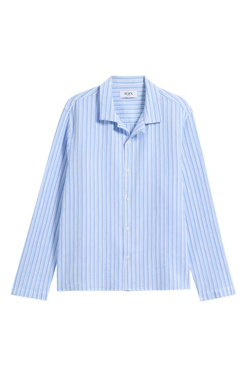 Corey Twisted Stripe Long Sleeve Cotton Camp Shirt
