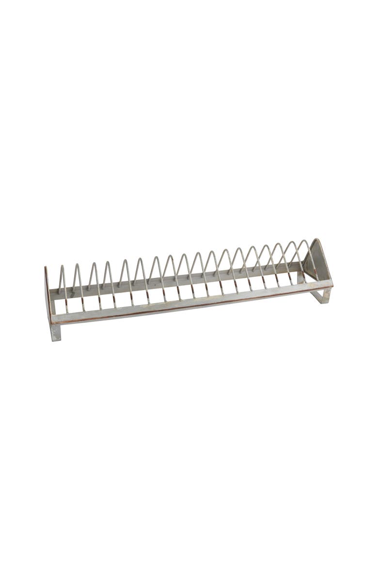 Storied Home Rustic Farmhouse Metal Dish Rack with 18 Slots, Zinc Finish, Main, color, 