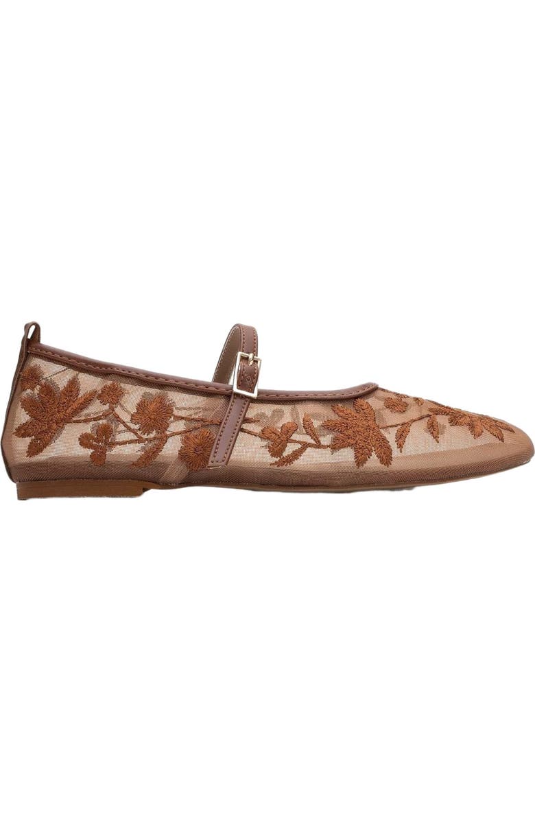 Prologue Shoes Juny Mesh Floral Embroidery Ballet Flat, Alternate, color, Cognac Faux Leather