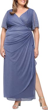 Alex Evenings Metallic Embellished Flutter Sleeve Cocktail Dress