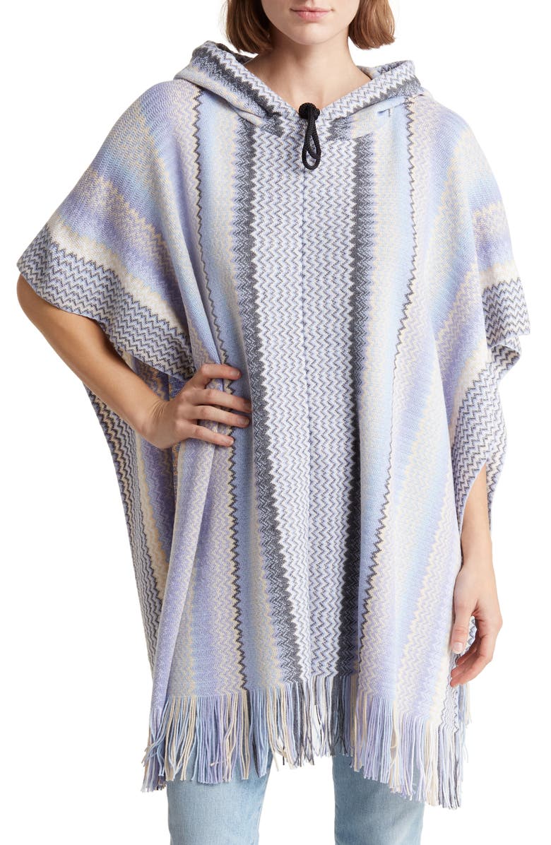Missoni Stripe Wool Blend Hooded Poncho, Main, color,