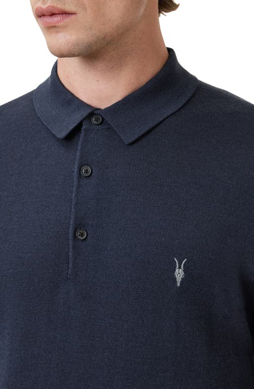 Allsaints Mode Regular Fit Merino Wool Long Sleeve Polo Sweater In Blue