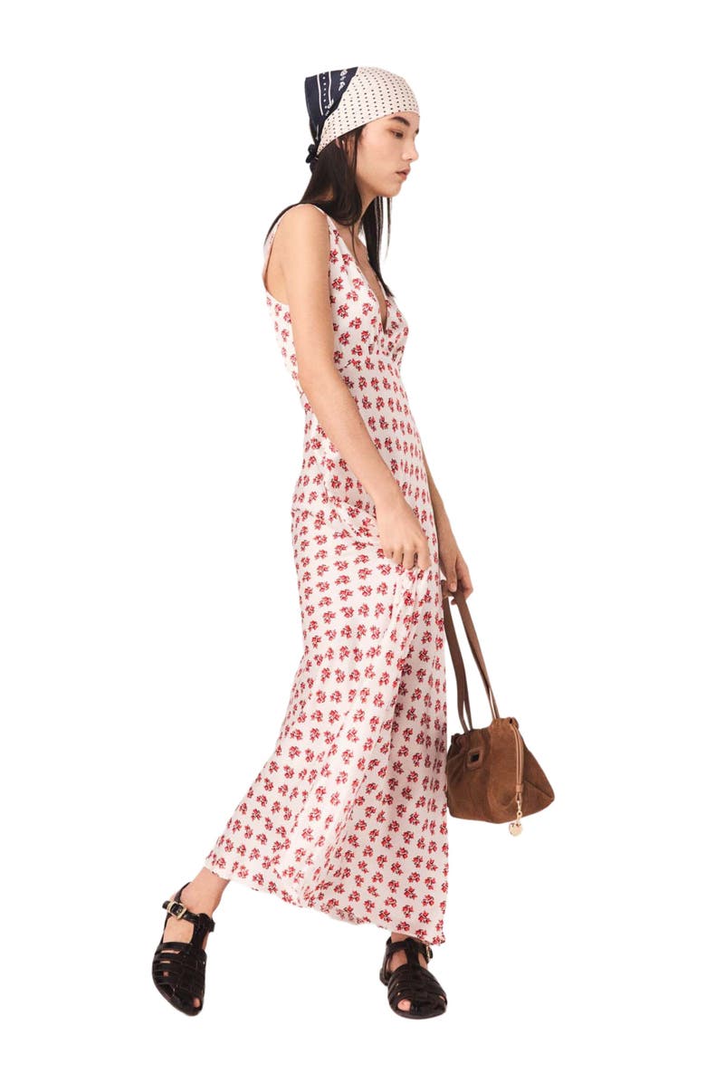 maje Patterned silk dress, Alternate, color, Red Small Flowers Print