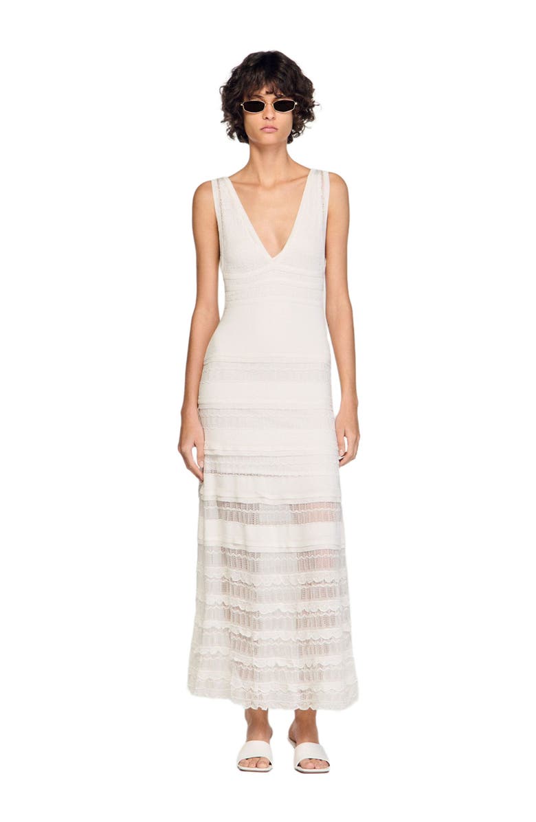SANDRO Pointelle knit maxi dress, Alternate, color, White