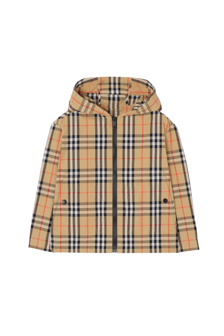 Check Nylon Hooded Jacket, Main, color, Sand beige