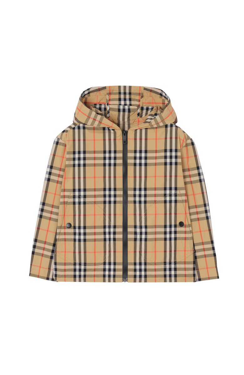 Burberry Check Nylon Hooded Jacket, Main, color, Sand Beige