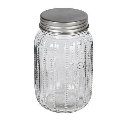 Embossed Glass Jar with Metal Lid "Tea"