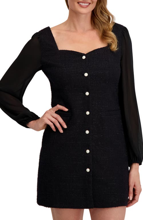 Laundry By Shelli Segal Isla Long Sleeve Mixed Media Minidress In Black
