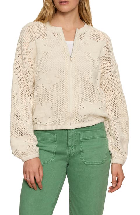 Daily Escape Flower Knit Front Zip Sweater