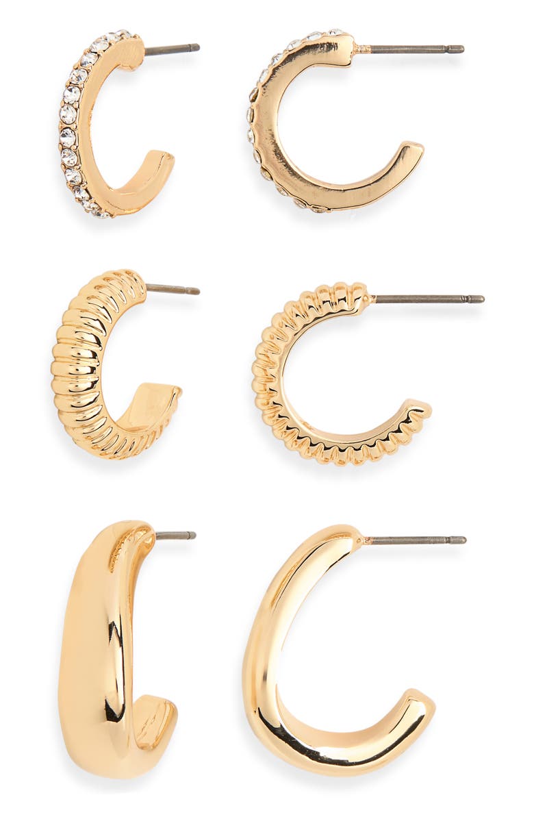 AK ANNE KLEIN Set of 3 Puffy Hoop Earrings, Main, color, Gold