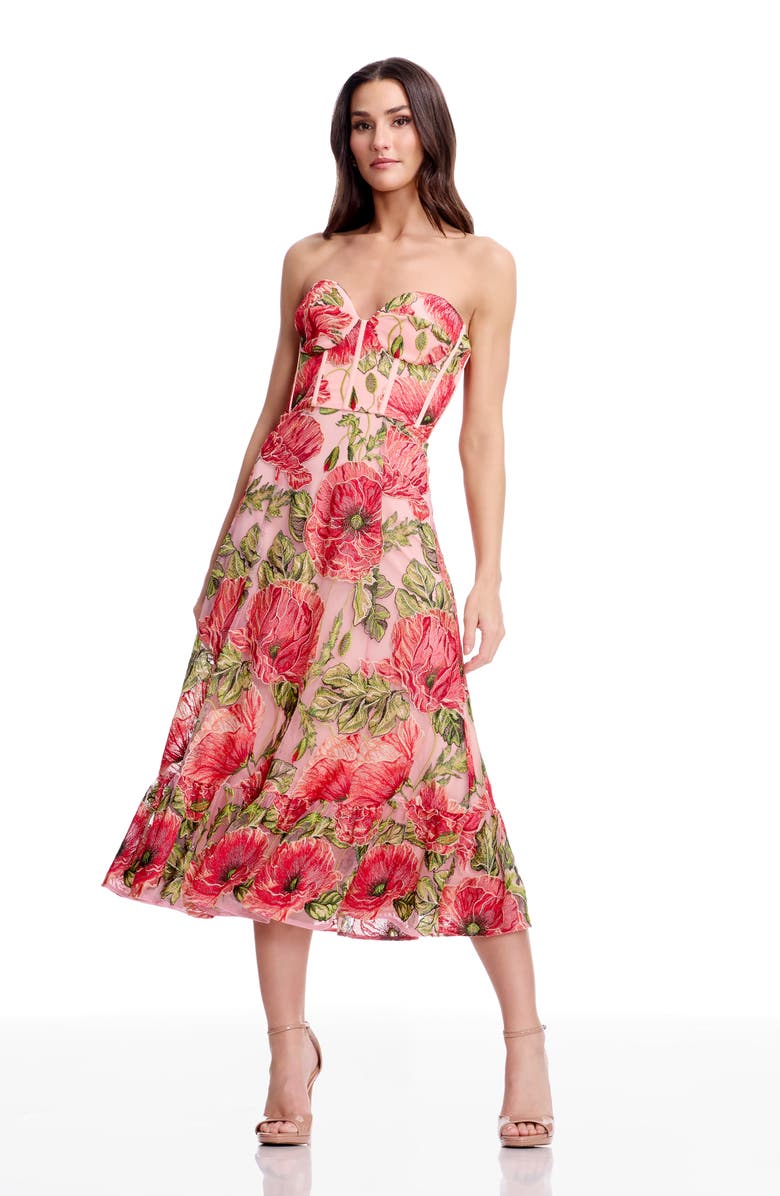 Dress the Population Carina Floral Embroidered Strapless Cocktail Dress, Alternate, color, Peach Multi