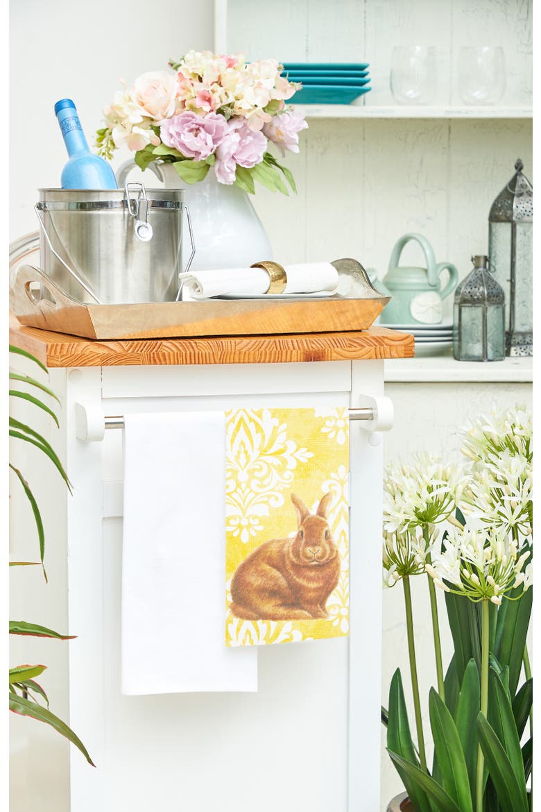 Damask Yellow Bunny Cotton Kitchen Towel, Alternate, color, Yellow