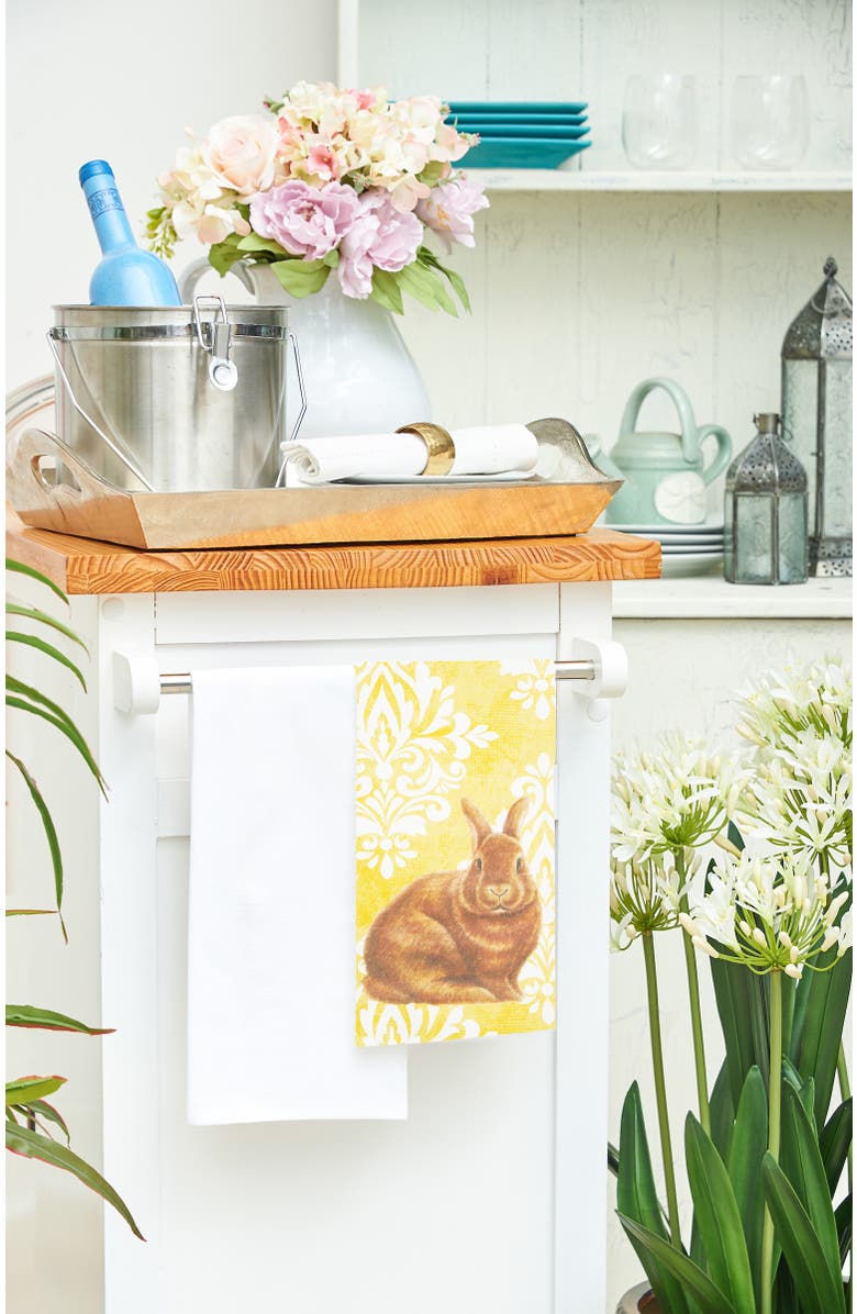 C&F Home Damask Yellow Bunny Cotton Kitchen Towel, Alternate, color, Yellow