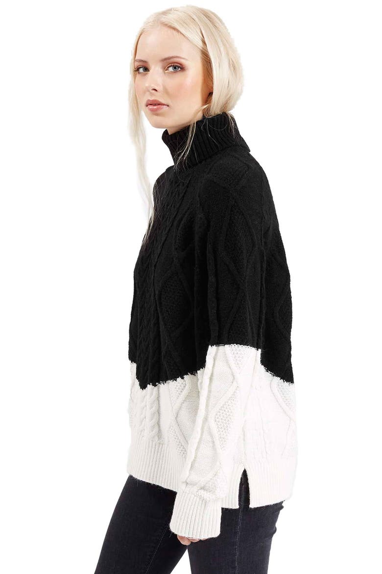 Colorblock Cable Knit Sweater, Alternate, color, GREY