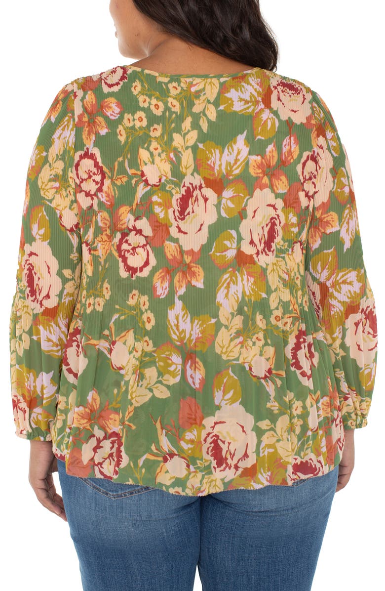 Liverpool Los Angeles Long Sleeve Pleated V-Neck Top, Alternate, color, Green Multi Floral