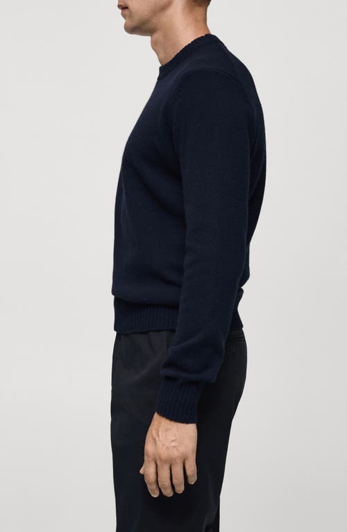 Mango Wide Rib Trim Crewneck Sweater In Dark Navy