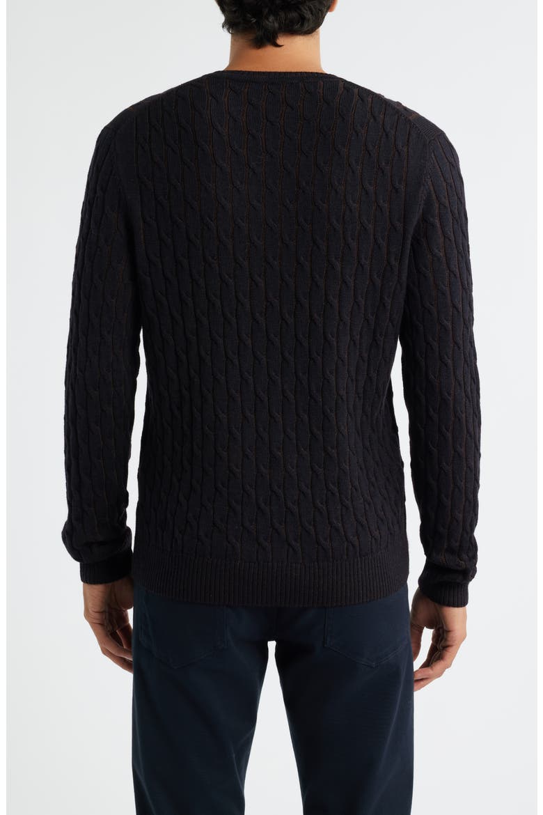 Crewneck Merino Wool Cable Sweater, Alternate, color, NAVY