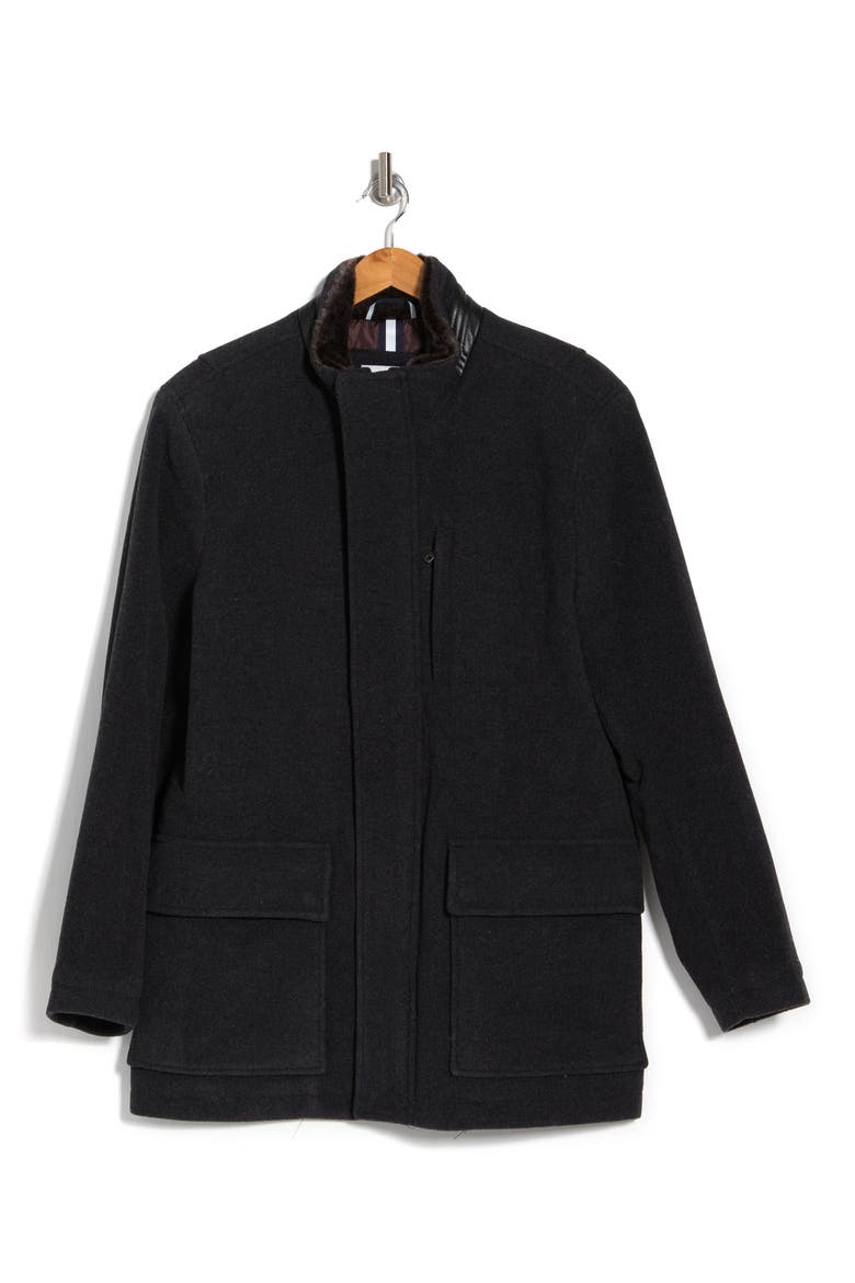 Wool Blend Faux Fur Lined Stand Collar Jacket, Alternate, color, CHARCOAL