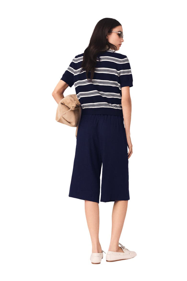 Striped polo with rhinestone collar, Alternate, color, Ecru/navy blue