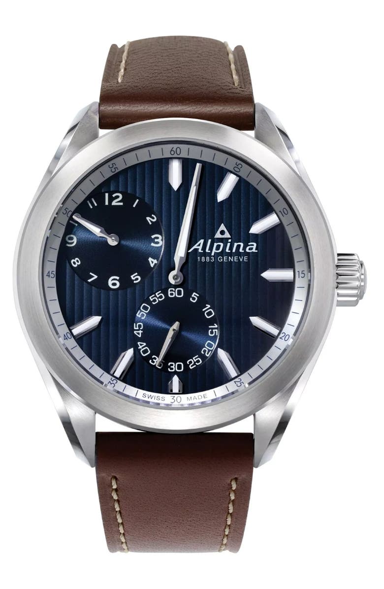 ALPINA Regulator Leather Strap Automatic Watch, 45mm, Main, color, 