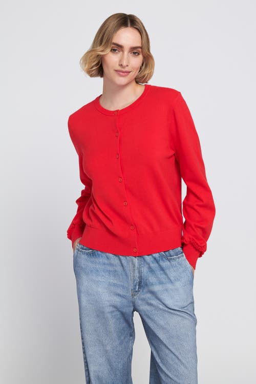 Elle Collection Fine Gauge Leight Weight Cardigan Sweater In Red