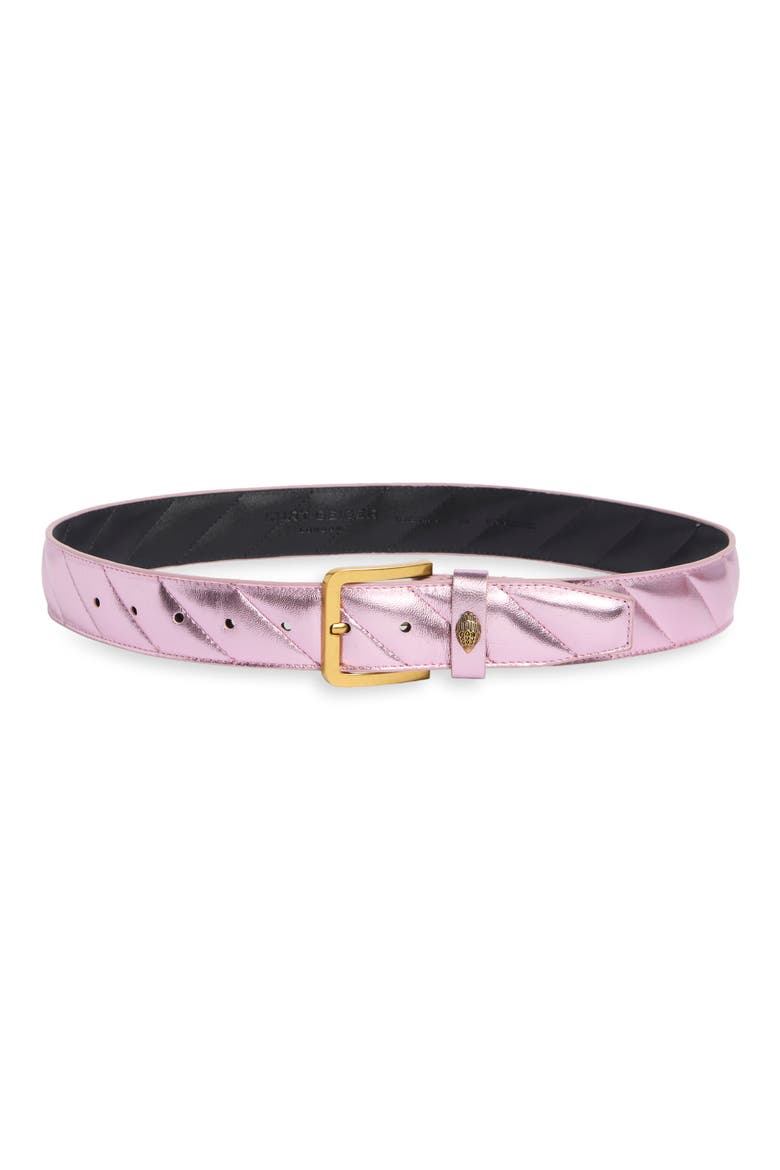 Metallic Quilted Leather Belt, Main, color, PINK METALLIC/ ANTIQUE BRASS