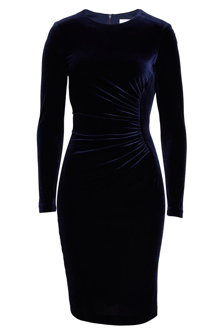 Long Sleeve Ruched Velvet Dress, Alternate, color, NAVY