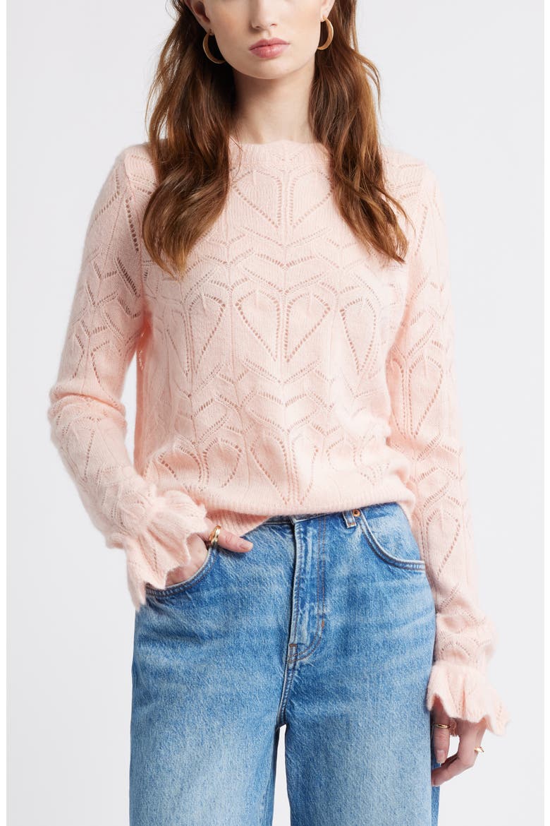 Pointelle Scallop Neck Sweater, Main, color, PINK LOTUS