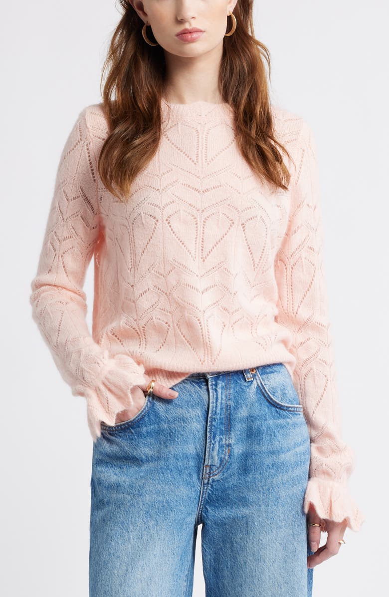 Treasure & Bond Pointelle Scallop Neck Sweater, Main, color, Pink Lotus