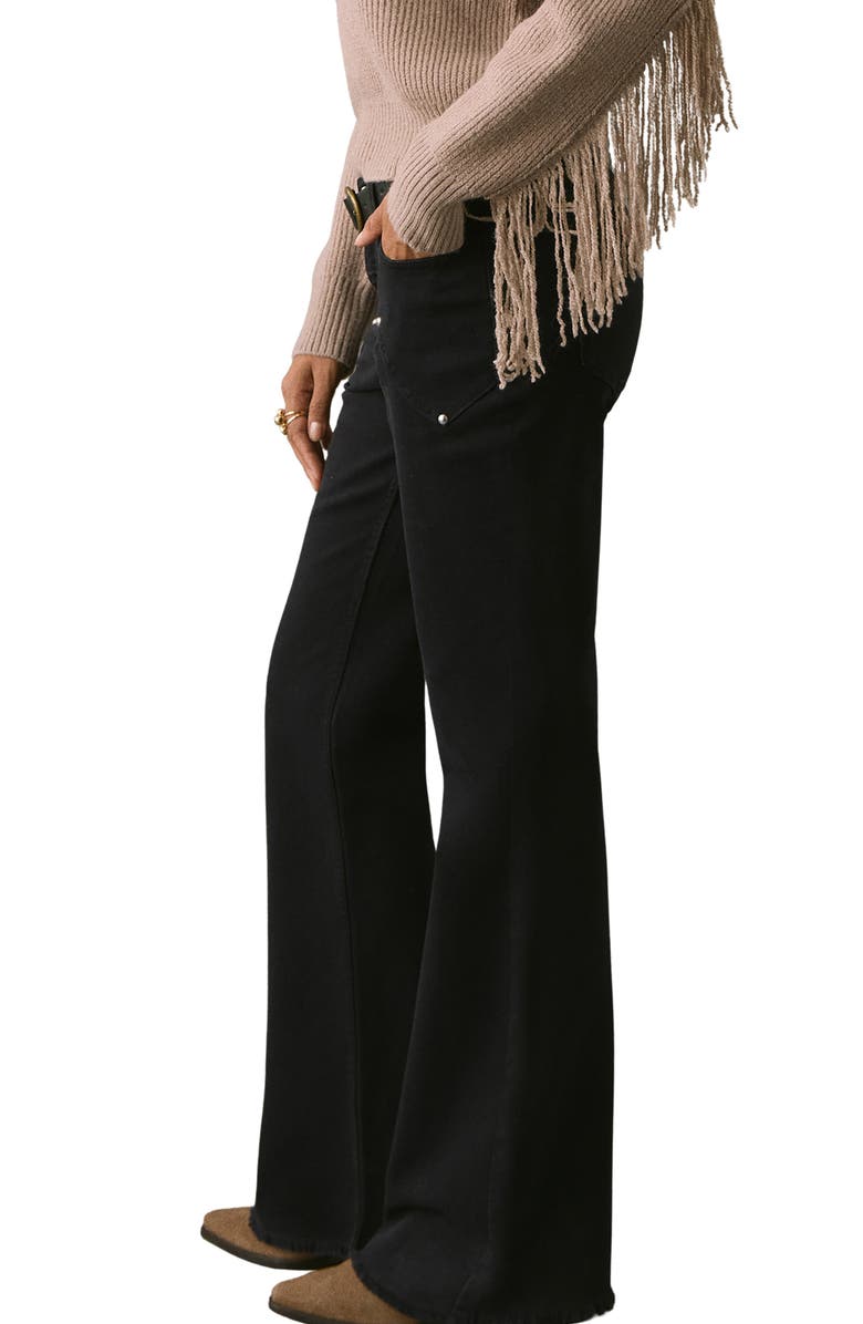 MANGO TEEN Low Rise Stud Flare Jeans, Alternate, color, Black Denim