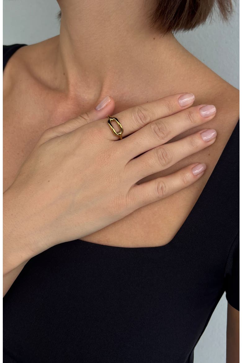 18k Gold Plate Link Ring, Main, color, GOLD