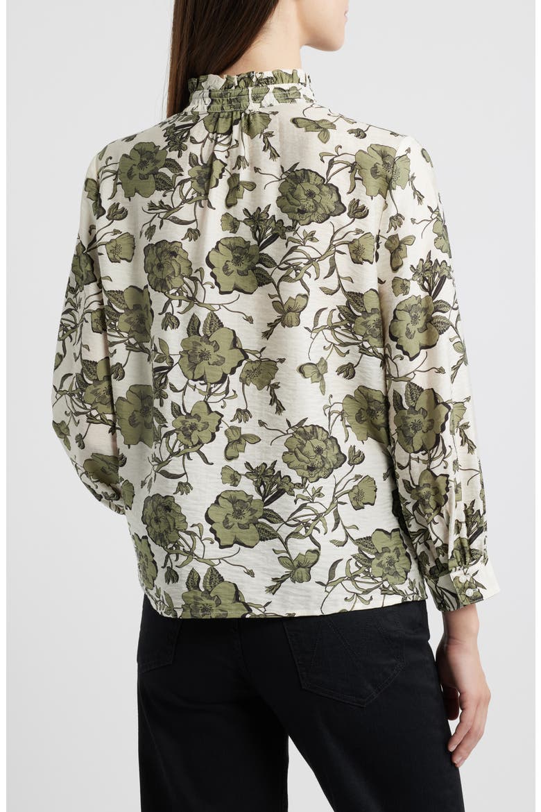 Ruffle Button-Up Shirt, Alternate, color, IVORY- GREEN SMALL FLORAL