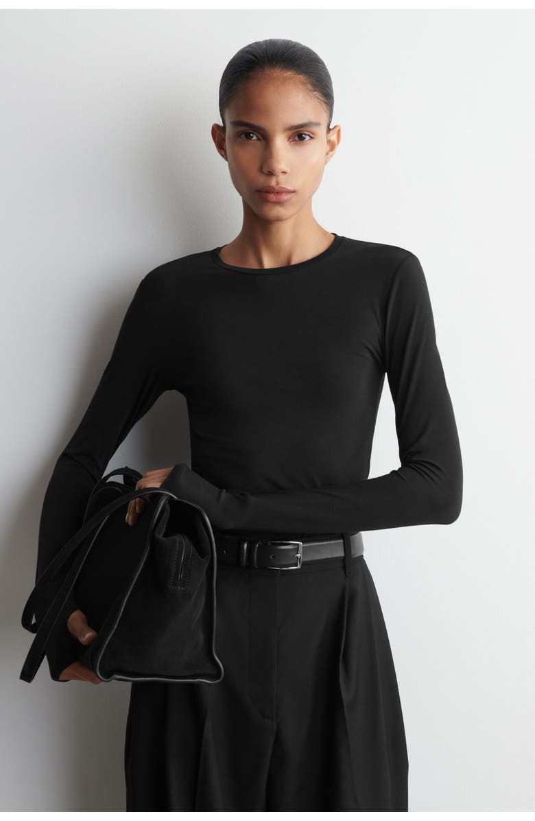 COS Cotton Long-Sleeved Top, Main, color, Black