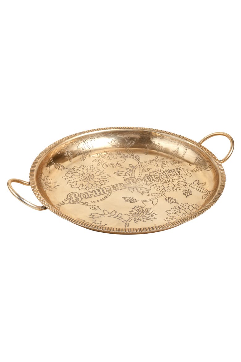Nanpur Patterned Handle Round Metal Decorative Tray 19X16X3 In, Alternate, color, Gold