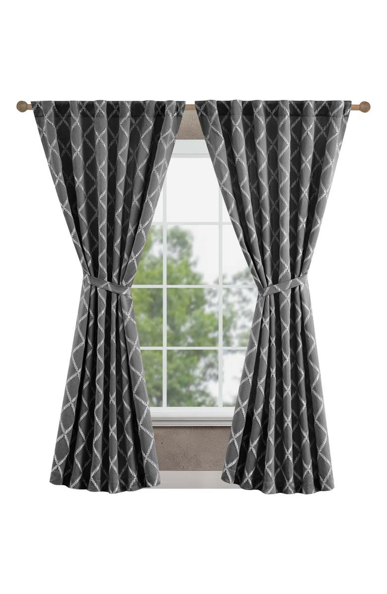 Jessica Simpson Lynee Geometric Satin Jacquard Blackout Curtains - 52" x 96", Main, color, 