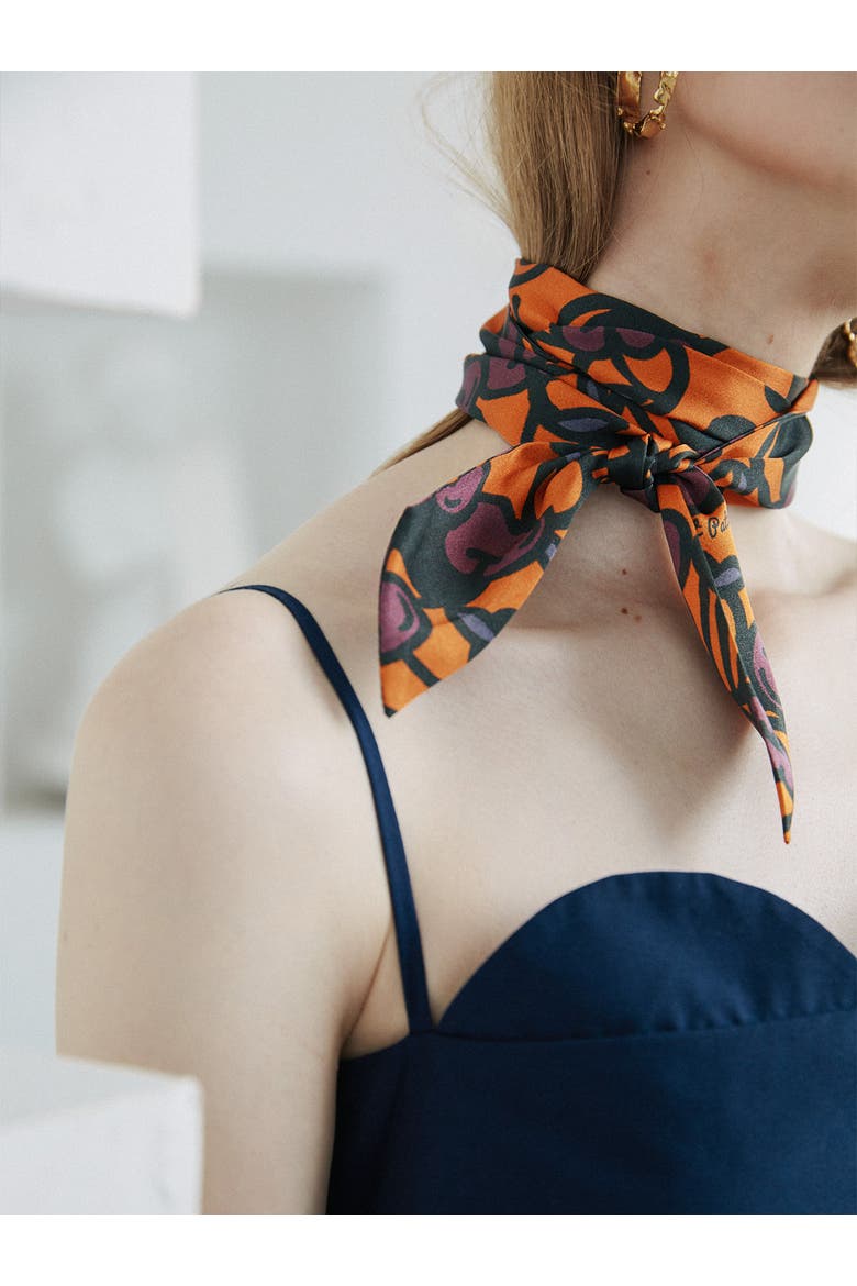 "Lost Cherries" Silk Skinny Scarf, Alternate, color, Pumpkin Orange