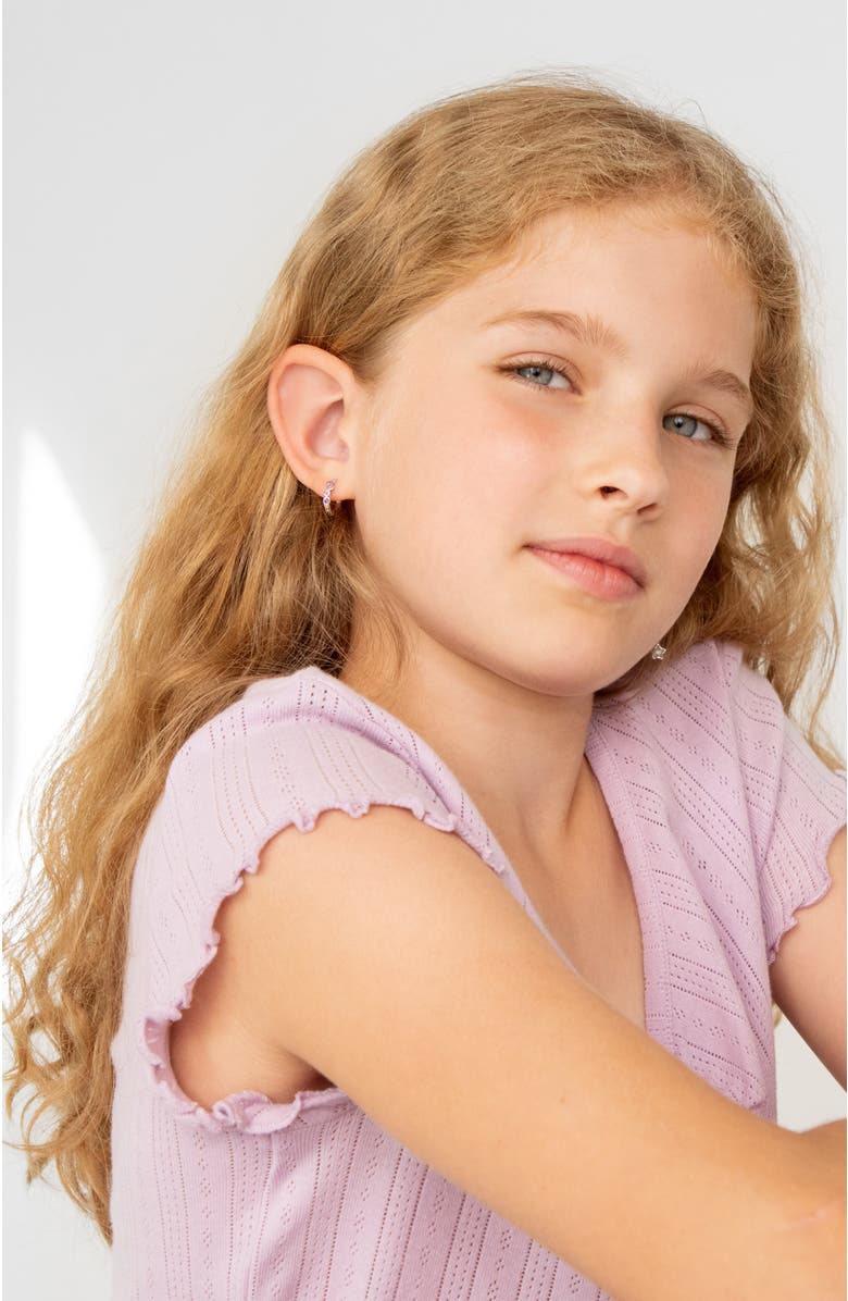 In Season Jewelry Bezel Cascade Girls Huggie Hoops, Alternate, color, Purple