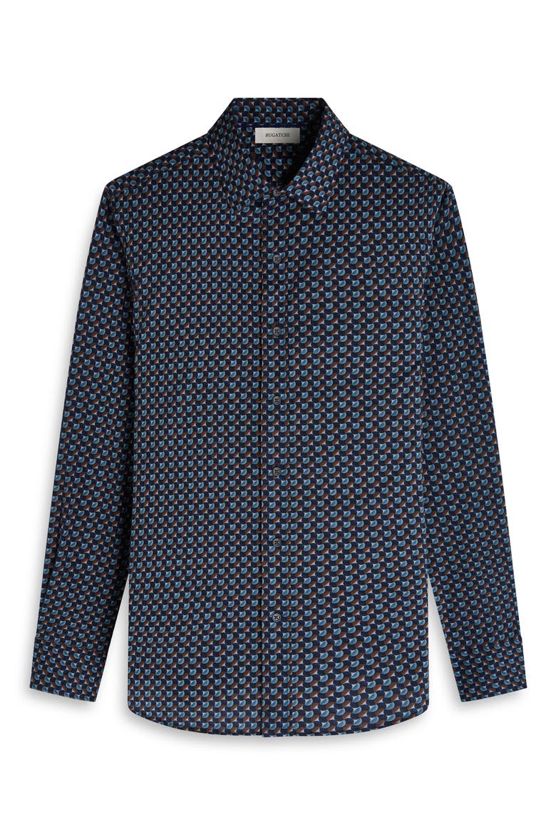 Julian Shaped Fit Geo Print Stretch Cotton Button-Up Shirt, Alternate, color, TEAL