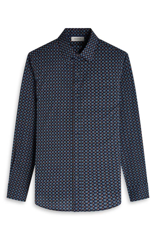 Bugatchi Julian Shaped Fit Geo Print Stretch Cotton Button-up Shirt In Blue