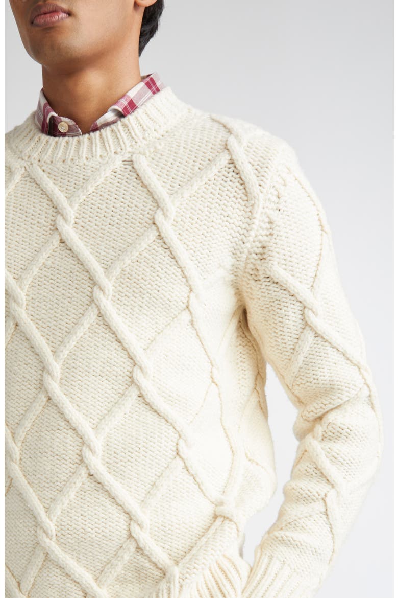 Diamond Stitch Wool Sweater, Alternate, color, WHITE