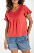 Liverpool Embroidered Yoke Flutter Sleeve Top