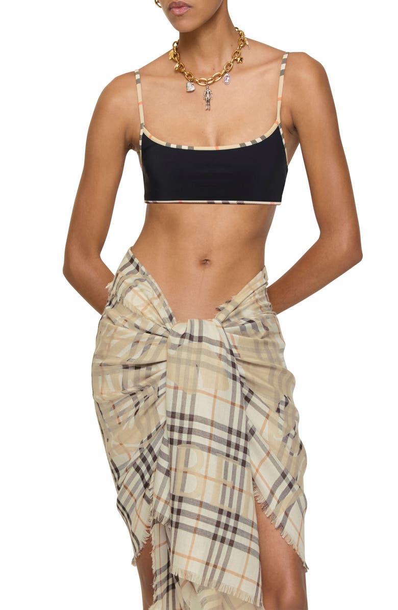 Burberry Starla Check Trim Bikini Top, Alternate, color, Black