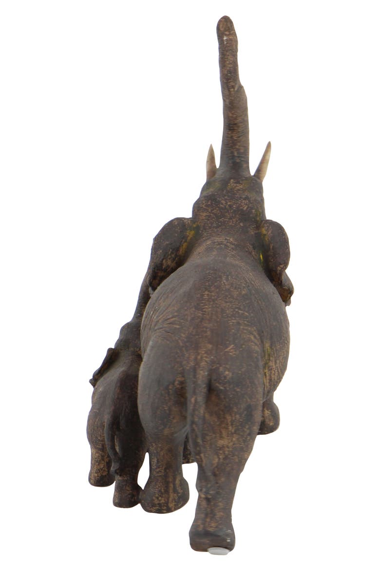 Brown Polystone Eclectic Elephant Sculpture, Alternate, color, BROWN